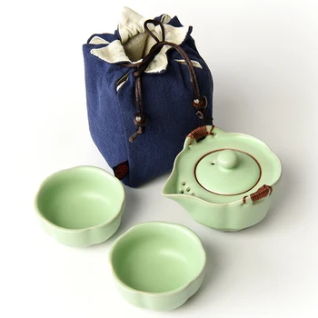 [ВЕЛИЧИЕТО] Ruyao Чай комплектът Включва 1 гърне 2 Чаши Висококачествен Гайвань Керамичен чайник Чаша Преносим Пътен Чай набор от Кунг-фу 1
