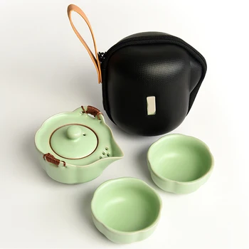 [ВЕЛИЧИЕТО] Ruyao Чай комплектът Включва 1 гърне 2 Чаши Висококачествен Гайвань Керамичен чайник Чаша Преносим Пътен Чай набор от Кунг-фу 2