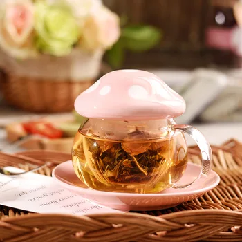 Висококачествен сладък чай с голям корем и гъби, отделяне на водата, стъклена благородна цвете чаена чаша, огнеупорни следобеден чай