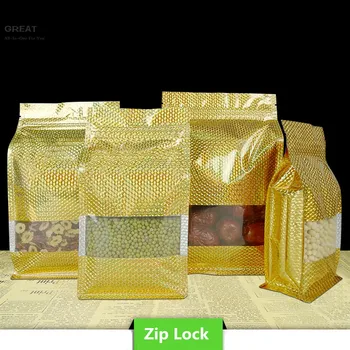 Висококачествени материали, търговия на Едро, 50 бр., златна лъскаво фолио, майларовая чанта с плоско дъно, чанта с цип с прозорец 16x26 + 8 см (6,25x10,25 + 3 инча) 0