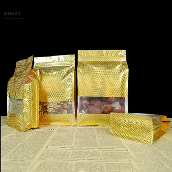 Висококачествени материали, търговия на Едро, 50 бр., златна лъскаво фолио, майларовая чанта с плоско дъно, чанта с цип с прозорец 16x26 + 8 см (6,25x10,25 + 3 инча) 2