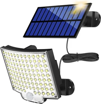 Външна слънчева лампа, 106 led прожектори с датчик слънчева движение КАПАЦИТЕТ 3000ЛМ, с дистанционно управление, подходяща за улица и гараж