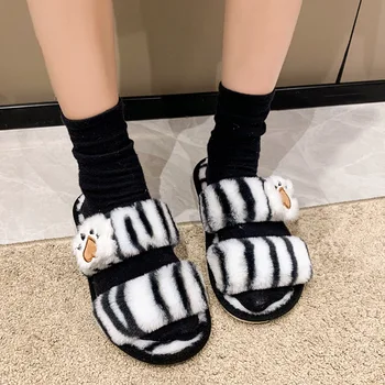 Готови домашни Вълнени пантофи с шарени Лапи на Тигър, женски Нови Зимни Модни Топли памучни обувки с отворени пръсти 4