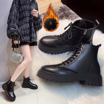 Дамски обувки големи размери, есенно-зимни Нови дамски ежедневни къси ботуши с къси ръкави в британския стил, трендови дамски обувки Martin в приказен стил