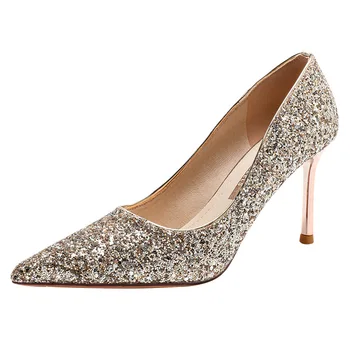 Дамски обувки-лодки, Лъскави Луксозни дамски обувки на Ток 6-8 см, с остри пръсти, Маркови Дизайнерски Дамски Офис обувки за Сватбени партита