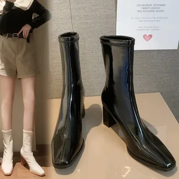 Дамски обувки ръчна изработка, от 2021 г., реколта кожени ботильоны на високи токчета, дамски есен-зима ежедневни дамски обувки с брошью