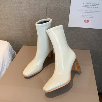 Дамски обувки ръчна изработка, от 2021 г., реколта кожени ботильоны на високи токчета, дамски есен-зима ежедневни дамски обувки с брошью 2