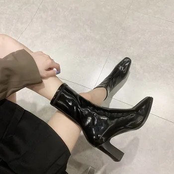 Дамски обувки ръчна изработка, от 2021 г., реколта кожени ботильоны на високи токчета, дамски есен-зима ежедневни дамски обувки с брошью 4