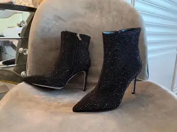 Дамски обувки Черни Ботильоны на Ток Virginie Crystal Bling Bling Ботуши