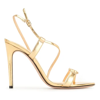 Дамски официални обувки на Висок Ток със златни джапанки, Летни Сандали на висок ток, Елегантни дамски Модел обувки с отворени пръсти Голям Размер, Сандали на висок ток 1