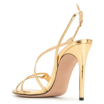 Дамски официални обувки на Висок Ток със златни джапанки, Летни Сандали на висок ток, Елегантни дамски Модел обувки с отворени пръсти Голям Размер, Сандали на висок ток 5