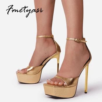 Дамски сандали на платформа и Тънките токчета, Модерни римски обувки с отворени пръсти и каишка на щиколотке 14,5 см, Елегантни Пикантни модела обувки, Новост 2022 г., 35-42