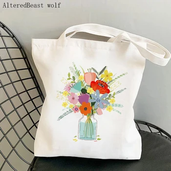 Дамски чанта за пазаруване, която носи Летни Диви Цветя, Чанта За пазаруване в стил Харадзюку, Холщовая пазарска Чанта, дамска чанта-тоут на рамото, женствена чанта