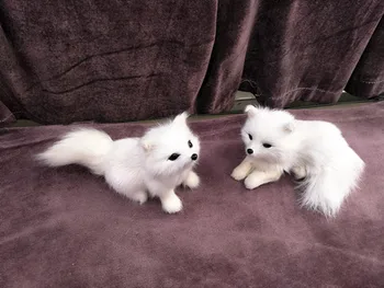 двойката малки сладки симулационни играчки с бели лисици ръка от смола и кожа, скъпа кукла-лисица, подарък от около 11-12 см 1313