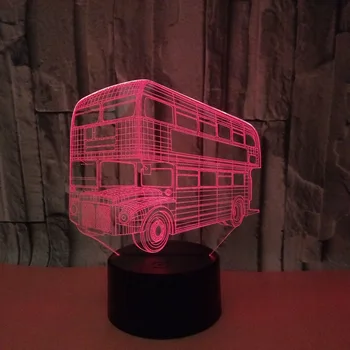 Двойна Автобус 3d Акрилни нощна светлина Сензорен Прекъсвач 7 Цвята Визуално 3d Визуален Лампата е Новост Luminaria Led Детски 3d осветителни Тела