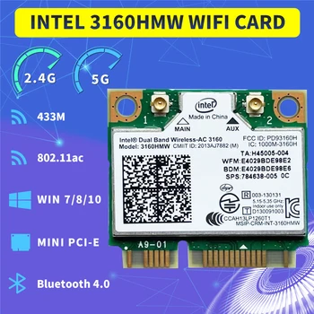 Двойна лента Wi-AC3160 3160HMW AC 3160AC Половината Мини PCI-e, WI-FI 802.11 ac Bluetooth 4.0 + 433 Mbps Безжична карта wifi 0