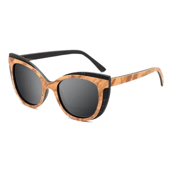 Двуцветен Дървени Vintage Слънчеви Очила Ретро Котешко Око Луксозни Дизайнерски Слънчеви Очила на Жените и Мъжете Поляризирани Лещи Чиния Козирка UV400 1