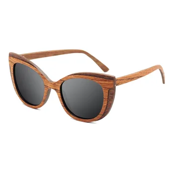 Двуцветен Дървени Vintage Слънчеви Очила Ретро Котешко Око Луксозни Дизайнерски Слънчеви Очила на Жените и Мъжете Поляризирани Лещи Чиния Козирка UV400 3