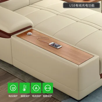 Диван за хол ъглов диван секционни дивани от естествена кожа L с подстаканником за съхранение на muebles sala de moveis para casa 1