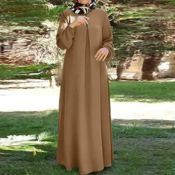 Дубайское Арабското Ново Мюсюлманската рокля Голям размер, дамско Модно Свободно рокля-роба с Дълъг Ръкав и Кръгло деколте, Пролетта и есента рокля Абая Турция