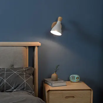 дървена Творчески Прост led монтиран на стената лампа E27 за Четене, Прикроватное Осветление за Спалня, подобрения в дома, монтиран на стената лампа macaron цвят
