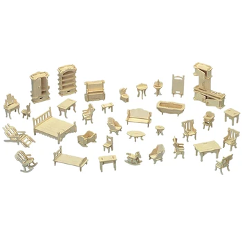 Дървени 3D Пъзели САМ Мащаба на Миниатюрни Модели на Куклена Къща Куклена Къща, Мебели Набор от Аксесоари