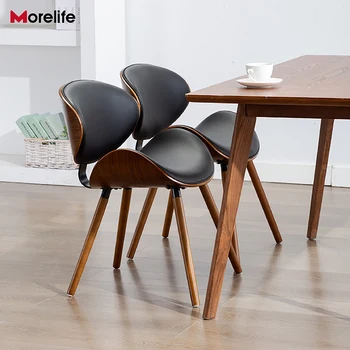 Европейският модерен прост луксозен стол с облегалка, малко семейство във формата на бръмбар, компактен практичен кът за стол от масивна дървесина и кожа 0