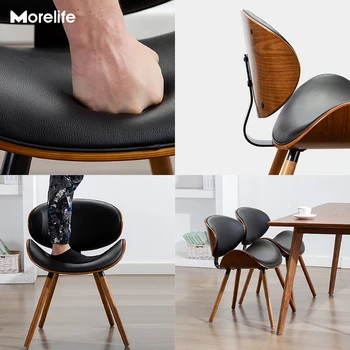 Европейският модерен прост луксозен стол с облегалка, малко семейство във формата на бръмбар, компактен практичен кът за стол от масивна дървесина и кожа 4