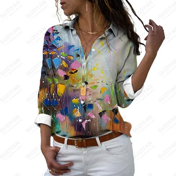 Ежедневна Риза с Флорална Принтом, Дамски Модни Дамски Риза, Свободна Риза 