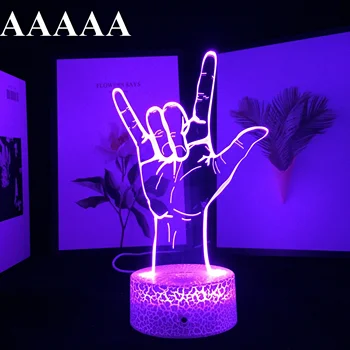 Езикът на Жестовете Silverhands 3D Лампа в Стил пънк за Подарък Декор Спални лека нощ LED Промяната на Цветовете Сензорен Акрилни Led нощна светлина