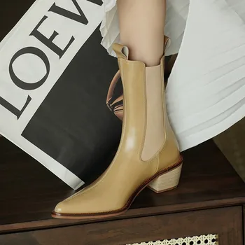 Есен 2021 г. Нови Обувки Челси На Дебелите обувки с Чорапи с остри пръсти Ботуши Дамски Обувки