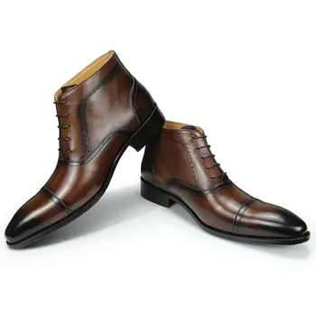 Есенна Мода мъжки Обувки от естествена кожа с подвешиванием До глезените, стилни Oxfords Ръчно изработени, Висококачествени модела мъжки обувки