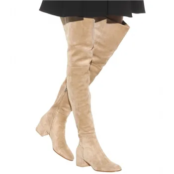 Есенно-зимни дамски ботфорты над коляното с кръгло Бомбе, Плюшени обувки с изкуствена страничен цип, класически Велурени ботуши до бедрото на Поръчка 0