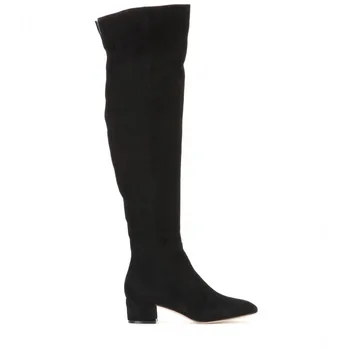 Есенно-зимни дамски ботфорты над коляното с кръгло Бомбе, Плюшени обувки с изкуствена страничен цип, класически Велурени ботуши до бедрото на Поръчка 2