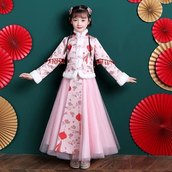Есенно-зимни шал Hanfu Super Фея в китайски стил за момичета, кадифе зимни дрехи в стил Тан, детски дрехи в Древен стил, Coa 1