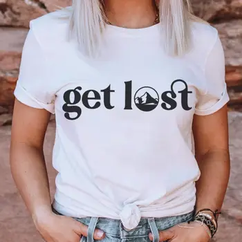 Женска тениска Lets Get Lost, Топ в стил харадзюку с принтом, Ежедневни дамски Базова тениска с кръгло деколте и Къси ръкави за момичета, Директен доставка