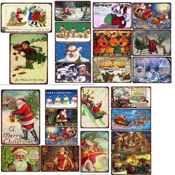 Жива и Щастлива Коледа Метална Лидице Знак Дядо Лосове Снежен човек и Дърво Ретро Метален Плакат за Бар Пъб Клубна Стая Коледен Декор