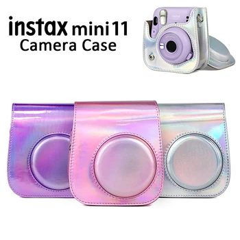 За фотоапарат Fujifilm Instax Mini 11 с пагон, Калъф-чанта от Изкуствена Кожа, Модерен Сребристо/Розово/Лилаво