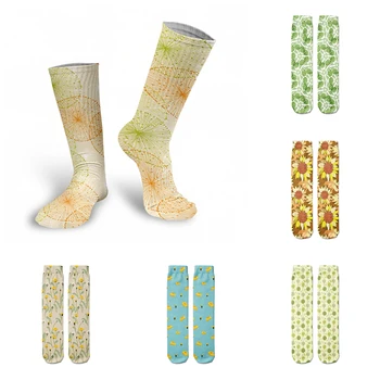Забавни Памучни Чорапи с 3D Принтом под формата на Глухарче за Жени, Летни Висококачествени Дамски Чорапи с Високи Щиколотками, Дишащи Ластични Чорапи с Цветя