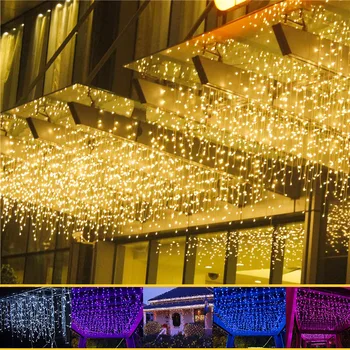 Завеса LED Icicle Гирлянди, Коледни Украси Открит Дом за Сватба Парти Fariy Градина Уличен Фенер Навидад Подарък 6x3/3x3 м