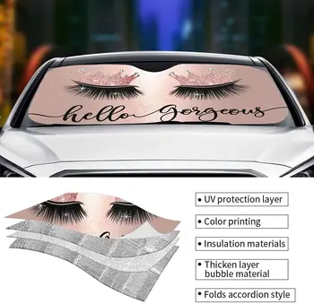 Здравейте Прекрасни сенника на Предното стъкло на Автомобила, Розова Корона на Миглите Слънчеви Очила на Предното Стъкло, Сгъваеми Блок на UV-Лъчи Козирка Протектор, S 0