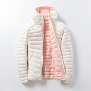 Зимна двустранен два цвята топло яке в бяло утином топола с качулка, дамски модни Ультралегкая парк, зимни дамски палта N124
