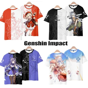 Играта Genshin Impact 3D тениска Лятна Harajuku Keqing Klee Тъмната тениска студентски индивидуалност Дишаща Модерна риза Облекло