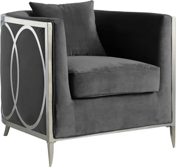 Изискан Монофонични velvet единична стол за дневна с акцент, стол за дивана Chesterfield, дневна мебели за лобито на хотела 2