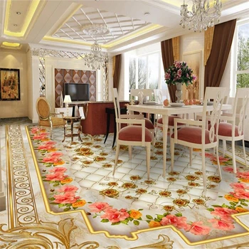Изработена по поръчка рисувани пол 3D стенопис Джейн Европейската хол с вестибюл разкошен златен розов мрамор мека опаковка parquet floor 3D теракот