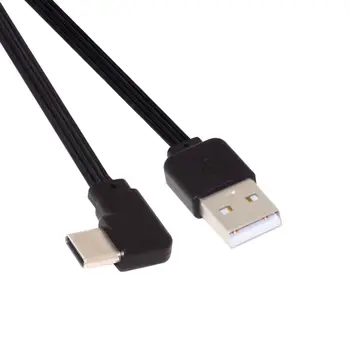 Кабел CY USB-C Type-C с леви и десни ъгъл от 90 градуса към USB 2.0 Type-A за пренос на данни Плосък Тънък Гъвкав кабел 13 см за FPV, диск и телефон 0