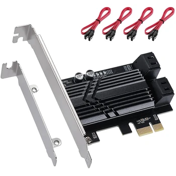 Карта PCIe 4 SATA порта 1X, Карта за разширяване на PCI Express контролер SATA 3.0 6 Gbit/s, карта PCIe SATA 3.0 с 4 SATA кабели