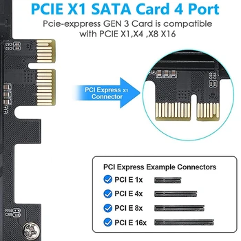 Карта PCIe 4 SATA порта 1X, Карта за разширяване на PCI Express контролер SATA 3.0 6 Gbit/s, карта PCIe SATA 3.0 с 4 SATA кабели 2