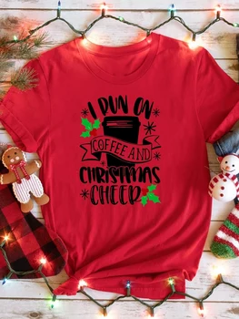 Кафе Любовно Писмо, Коледна Дамски Модни Тениска, Дрехи, Весели Коледни Дамски тениски, Ежедневни Обичайната Графична Тениска, Дрехи 0