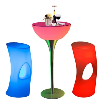 Което променя Цвета Извити Led Бар Стол с Осветление, Градински Пластмасови Led Лампа, Мебели, на Високи Бар Маси и Столове за Коктейли 0